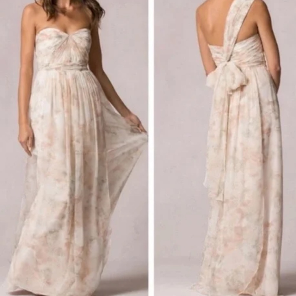 Jenny Yoo Nyla watercolour print strapless dress size 6.